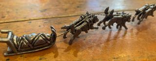 Wonderful Vintage Pewter Miniature Sled Sleigh Pulled By 6 Husky Dogs 2