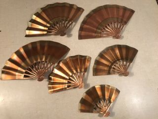 Set Of 6 Vintage Mid Century Fan Wall Decor Mcm Brass/copper Vtg Metal