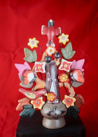 Mexican Tree Of Life Folk Art Candle Holder 8 "