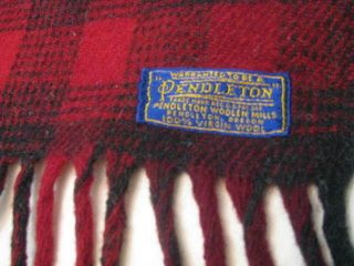 Vintage Pendleton 100 Wool Stadium Throw 72 " X 51 " Blanket Red & Black Plaid