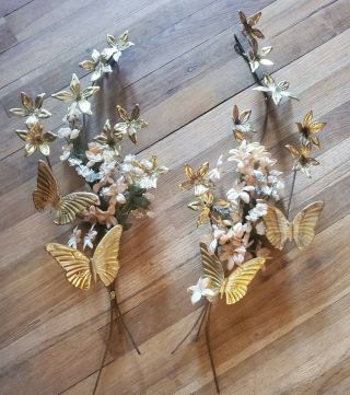 Vintage Brass Butterfly Wall Hangings - Set Of 2