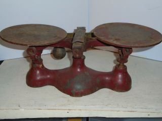 Antique Vintage Cast Iron Scale With Weights With Wooden Holder All By Jacob (vg)