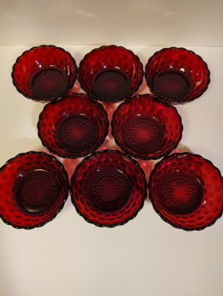 Set Of 8 Vintage Anchor Hocking Royal Ruby Red Bubble Berry Bowls 4 3/8 "