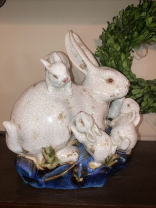 Vintage Crackled Glaze Ceramic Pottery Sculpture,  Bunny Rabbit Mid Century 14/50