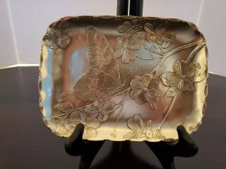 Vintage Arthur Armour Aluminum Rectangular Tray With Butterfly And Floral