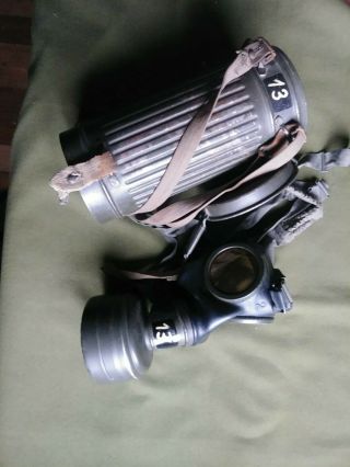 Ww2 German Gas Mask And Canister Named,  Numbered W/ All Straps