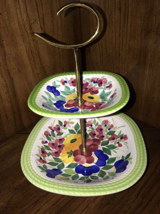 Vintage Galvani Ind Ceramiche Two Tier Tidbit Tray Server Bright Floral Design
