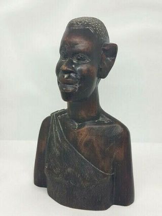 Vinatge Wood African Statue Hand Carved Tribal Head Bust Figure 10 "