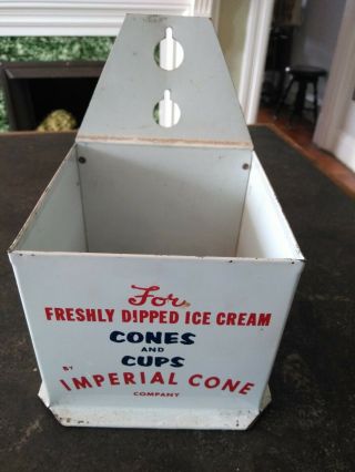 Vintage Imperial Cone Company Dispenser Advertising Sign Ice Cream Shop Holder