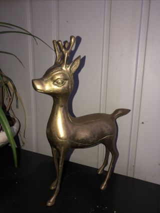 Vintage Large Mid Century Hollywood Regency Brass Deer Bambi Buck Fawn