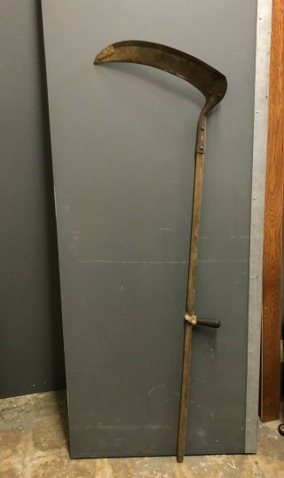 Vintage Antique 54 " Handle Hay Sickle Scythe Grim Reaper Farm Tool
