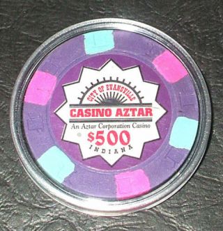 (1) $500.  Casino Aztar Casino Chip - Evansville,  Indiana - 1995 - Primary Chip