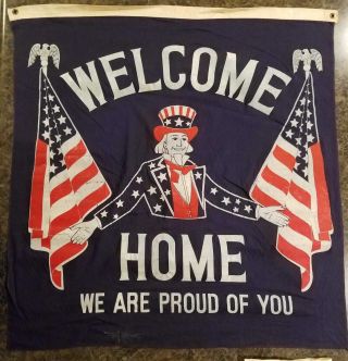 Us Army Military Welcome Home Banner Flag Homefront Wwii Uncle Sam 1945 Ww2