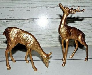 Set Of 2 Brass Deer Buck And Doe Christmas Figurines