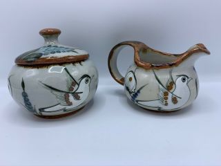 Ken Edwards Mexican Pottery Hand Made Sugar Bowl And Creamer Pitcher Set