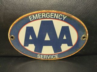 Old Vintage Emergency Aaa Service Porcelain Dealer Sign Door Push Automobile