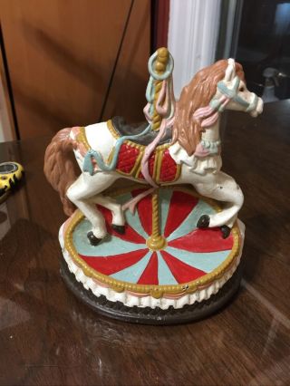 Vintage Cast Iron Carousel Horse Door Stop Circus Carnival Painted