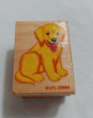 Vintage Lisa Frank Puppy Dog Golden Retriever Wooden Rubber Mini Stamp - Rare