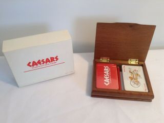 Nip Vintage Caesars Atlantic City Casino Playing Cards In Wood Box