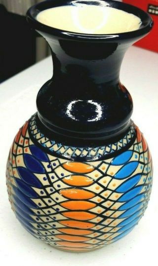 Javier Servin Mexico Small Vase 9g Mosaic Pattern Pottery Collectible 6.  5 Inch