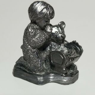 2001 Vintage Michael Ricker Pewter Figurine Praying Child Little Girl Doll Bear