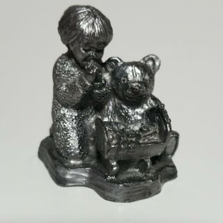 2001 Vintage Michael Ricker Pewter Figurine Praying Child Little Girl Doll Bear 2