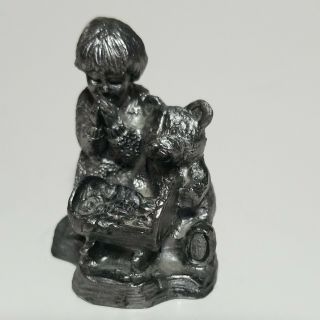 2001 Vintage Michael Ricker Pewter Figurine Praying Child Little Girl Doll Bear 3