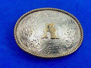 Vintage Montana Silversmiths Name Letter Initial A Silver Plate Belt Buckle