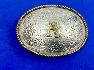 Vintage Montana Silversmiths Name Letter Initial A Silver Plate Belt Buckle 2