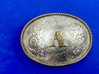 Vintage Montana Silversmiths Name Letter Initial A Silver Plate Belt Buckle 3