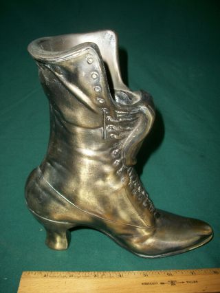 Vintage Cast Metal / Brass Life Size Victorian Ladies Boot Vase,  Doorstop,  Decor