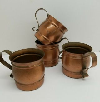 Vintage Set Of 4 Gregorian Solid Copper Mugs U.  S.  A.  Made 