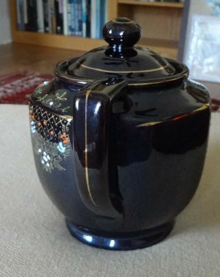 Vintage Japanese Porcelain Black Gold Hand Painted Tea Pot 2