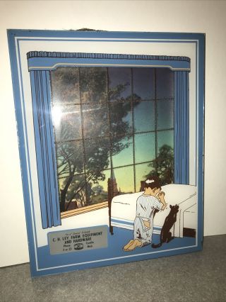 Vintage John Deere Advertising Wall Hanging Boy Dog Bedtime Prayer Glass 1954