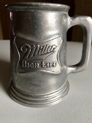 Vintage Miller High Life Logo Pewter Beer Mug Stein Signed Duracast Usa