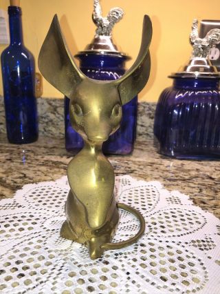 Vintage Brass 9” Mouse Figurine - Big Ears - Very Adorable & Cute Paperweight