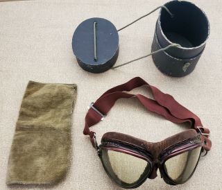 Ww2 Japanese Army Aviation Goggles With Case & Dust Cloth