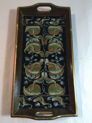 Vintage Robert M Weiss Made In Peru Reverse Painted Glass & Wood Tray