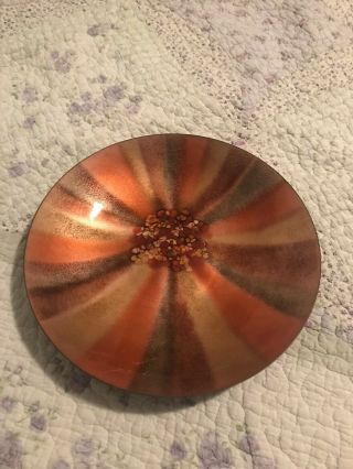 Bovano Of Cheshire Vintage Mid Century Modern Signed Copper Enamel Dish Red 9in