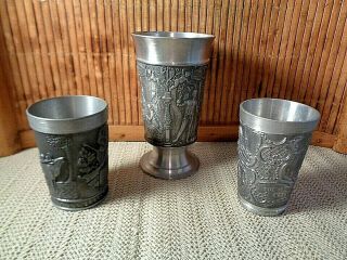 Set Of 3 Pewter Cups / Goblet & 2 Short Cups / Rein And Becker