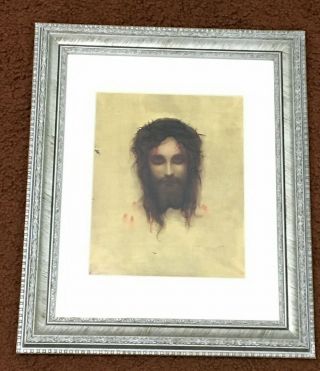 Vintage Jesus Christus Litho Framed St Veronica’s Handkerchief Illusion Picture