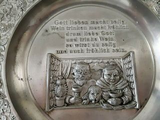 9 " Zinn Becker Vintage German Wall Hanging Pewter Plate With Poem