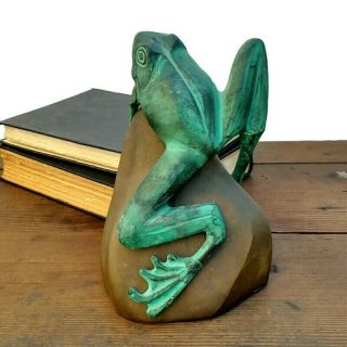 Vintage Brass Frog Bookend Animal Nature Art Paper Weight Figurine Statue India