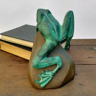 Vintage Brass Frog BookEnd Animal Nature Art Paper Weight Figurine Statue India 2