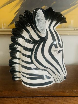 Vintage FF Fitz & Floyd Japan Glazed Ceramic Planter Zebra Head Modern 2