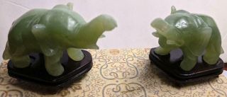 Vintage Chinese Hand Carved Jade Elephants Nos