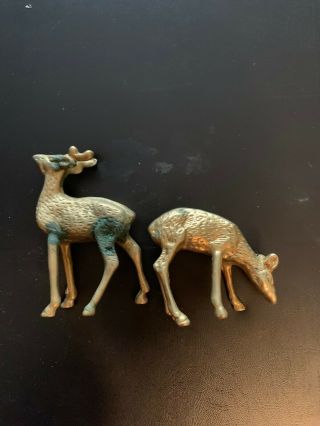 Set Of 2 Vintage Brass Deer Buck And Doe