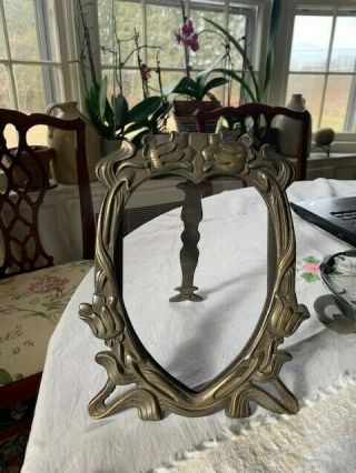 Vintage Art Deco Brass Heart - Shaped Picture Frame 6 " X 9 " With Metal Easel