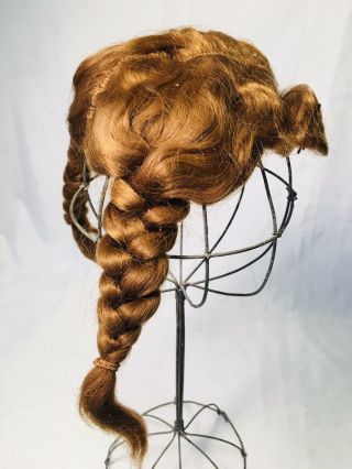 Vintage Human Hair Doll Wig For French / German Bisque Doll Fiery Red Braids