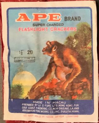 Vintage Ape Brand Collectible Fireworks Label By Li & Fung In Macau